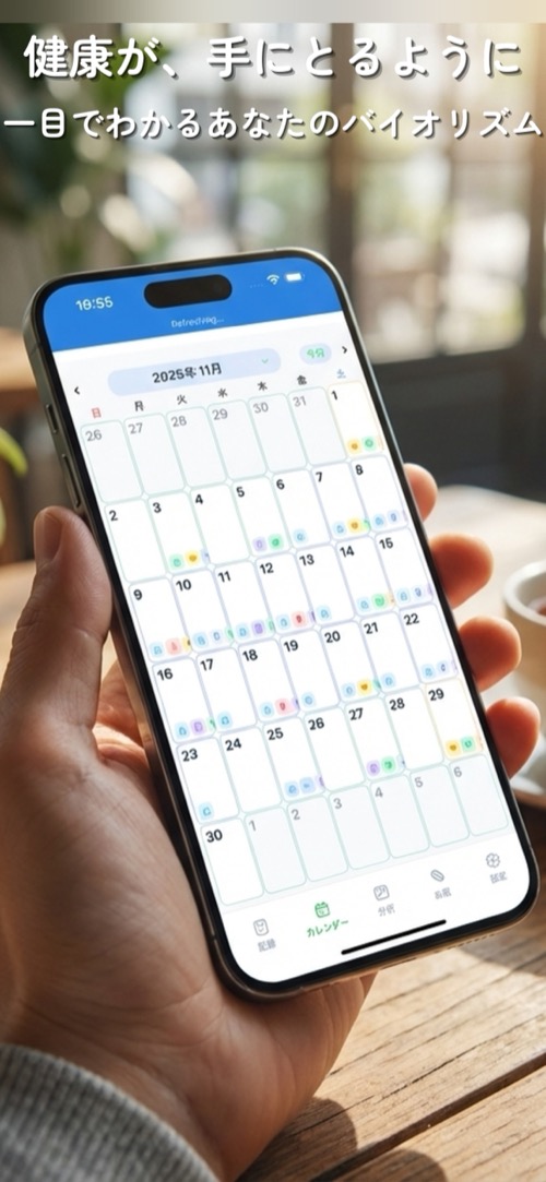 セルフカルテのカレンダー画面 - 健康記録を一覧で確認